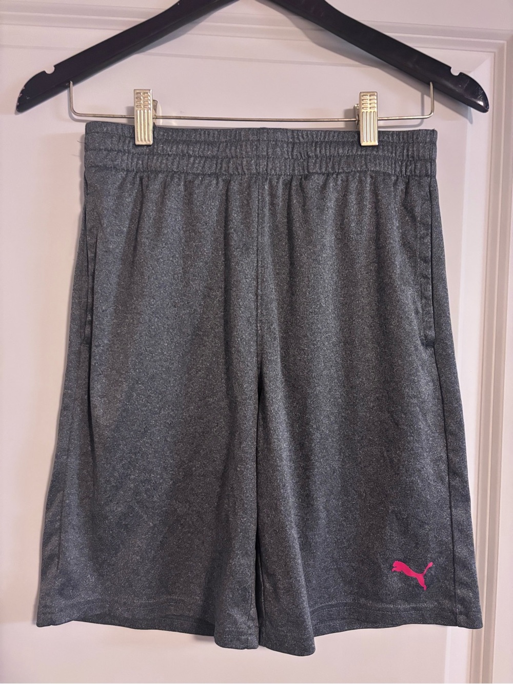 Puma Boys Gray Athletic Shorts with Red Puma Logo